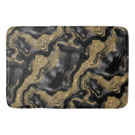 Alfombrilla De Baño Elegante patrón de ágata con brillo negro y dorado