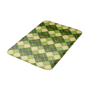 Alfombrilla De Baño Elegante patrón de Argyle en diamante verde y amar