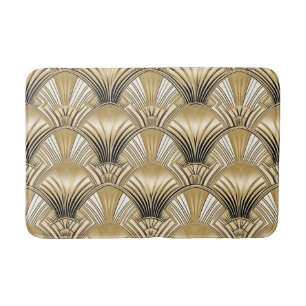Alfombrilla De Baño Elegante patrón de deco de arte negro dorado