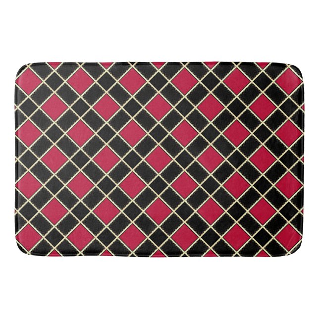 Alfombrilla De Baño Elegante patrón de diamante rojo negro (Anverso)