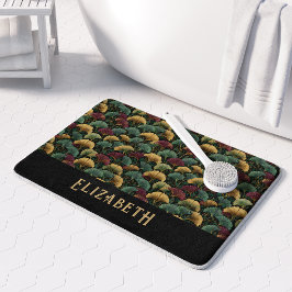 Alfombrilla De Baño Elegante patrón de Ginkgo Monograma de nombre Tono