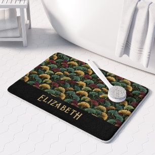 Alfombrilla De Baño Elegante patrón de Ginkgo Monograma de nombre Tono