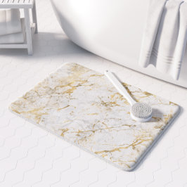 Alfombrilla De Baño Elegante Patrón de Mármol Blanco Dorado Falso