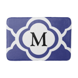 Alfombrilla De Baño Elegante Patrón de Monograma Azul Marino 