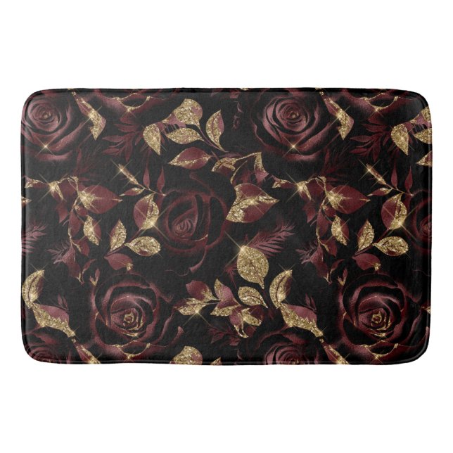 Alfombrilla De Baño Elegante patrón floral rojo y Rosa dorado (Anverso)