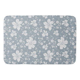 Alfombrilla De Baño elegante patrón monocromático floral gris azul