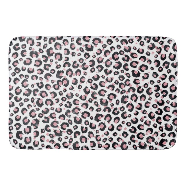 Alfombrilla De Baño Elegante patrón Rosa Oro Leopardo Negro (Anverso)