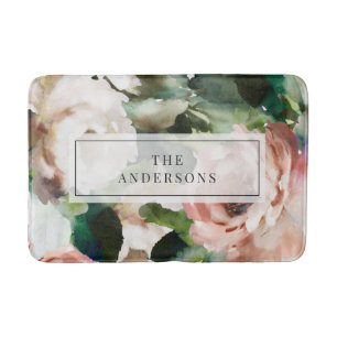 Alfombrilla De Baño Elegante peón floral oscuro personalizado