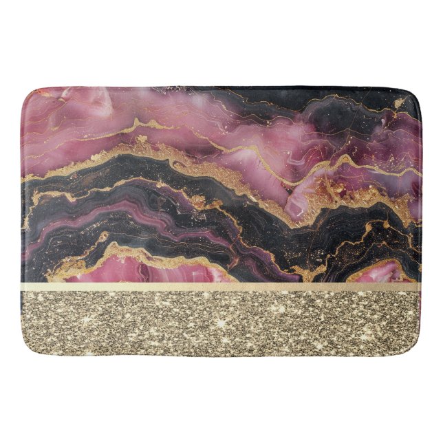 Alfombrilla De Baño Elegante Purpurina de oro elegante Mármol negro de (Anverso)