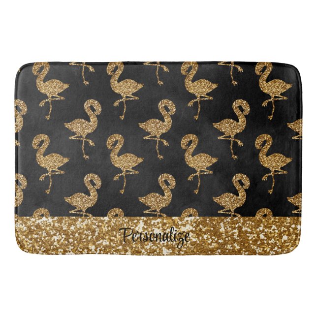 Alfombrilla De Baño Elegante Purpurina de oro Flamingo Patrón Sparkle  (Anverso)
