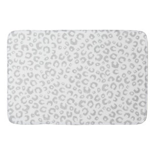 Alfombrilla De Baño Elegante Purpurina de Plata Blanca Leopardo Impres