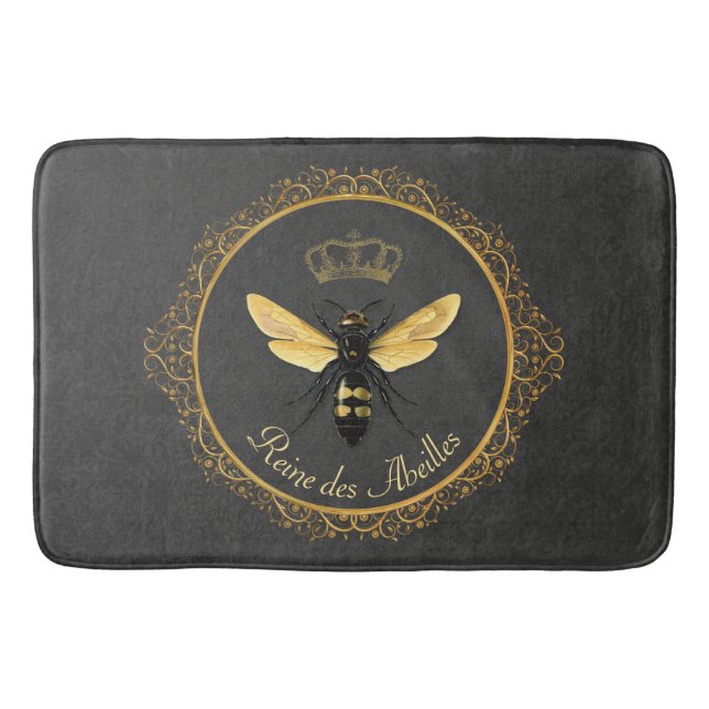 Alfombrilla De Baño Elegante Reina francesa bebe gris dorado amarillo (Anverso)