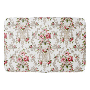Alfombrilla De Baño Elegante Rococo de fondo floral-blanco