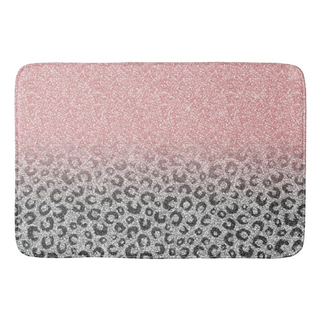 Alfombrilla De Baño Elegante Rosa dorado Purpurina Leopardo Imprimir (Anverso)