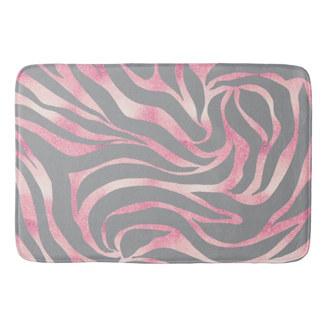 Alfombrilla De Baño Elegante Rosa Purpurina de oro Zebra Grey Animal P (Anverso)