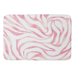 Alfombrilla De Baño Elegante Rosa Purpurina de oro Zebra White Animal