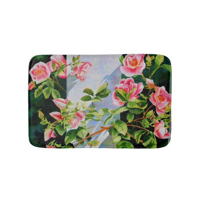 Alfombrilla De Baño Elegante rosa rosas acuarela floral (Anverso)