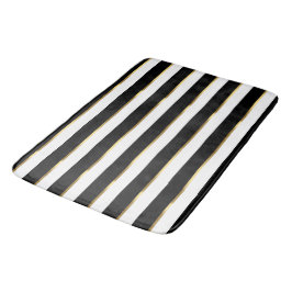 Alfombrilla De Baño Elegante Stripe Black Gold White