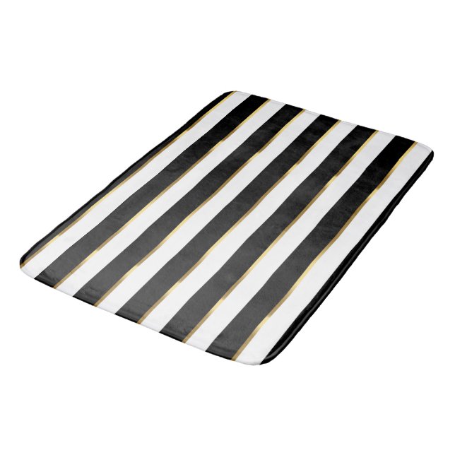 Alfombrilla De Baño Elegante Stripe Black Gold White (Angular)