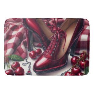 Alfombrilla De Baño Elegante tacones rojos altos con cereza