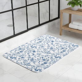 Alfombrilla De Baño Elegante Toile Azul Blanco Estilo Vintage Francés