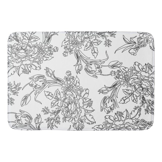 Alfombrilla De Baño Elegante toile floral blanco y negro (Anverso)