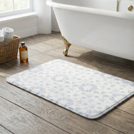 Alfombrilla De Baño Elegante Toile Francés Azul Blanco