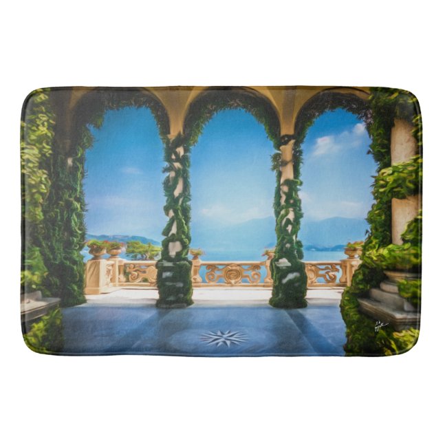 Alfombrilla De Baño Elegante Villa Arches Italiana Azul y Verde (Anverso)