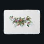 Alfombrilla De Baño Elegante Vintage Christmas Holly and Pine<br><div class="desc">Elegante hueco vintage restaurado y ilustracion de pino con un color de fondo editable.</div>