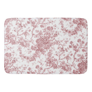 Alfombrilla De Baño Elegante Vintage Francés Grabado Floral Toile-Rosa