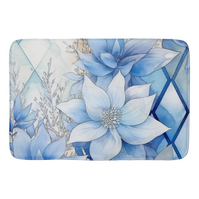 Alfombrilla De Baño Elegantes flores azules de invierno (Anverso)