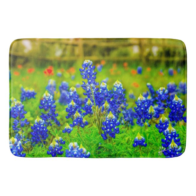 Alfombrilla De Baño Elegantes flores azules Texas Bluebonnets Moderno (Anverso)