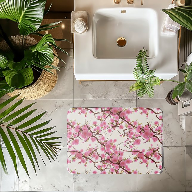 Alfombrilla De Baño Elegantes flores de cerezo rosadas suaves   (Cherry Blossom Bath Mat)
