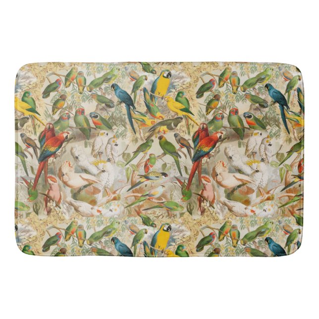Alfombrilla De Baño Elegantes loros de aves tropicales de época (Anverso)