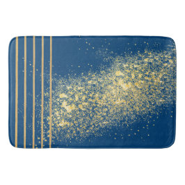 Alfombrilla De Baño Elegantes rayas azules y doradas Bath Mat
