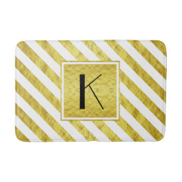 Alfombrilla De Baño Elegantes Rayas de Monograma Dorado