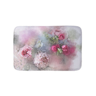 Alfombrilla De Baño Elegantes Rosas acuarelas Flores Florales Plantill