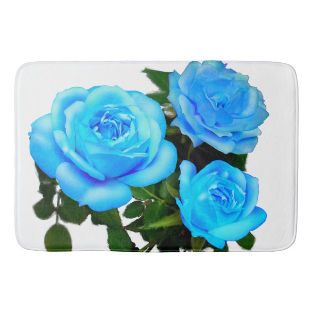 Alfombrilla De Baño Elegantes rosas azules verde azulados flores azule (Anverso)