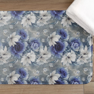 Alfombrilla De Baño Elegantes rosas y azules y lirios