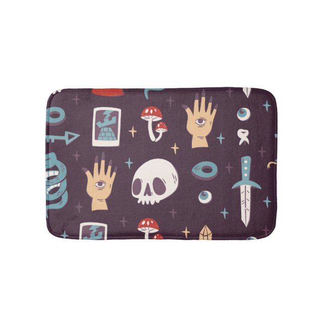 Alfombrilla De Baño Elementos mágicos: cráneo, tarot sin costuras (Anverso)
