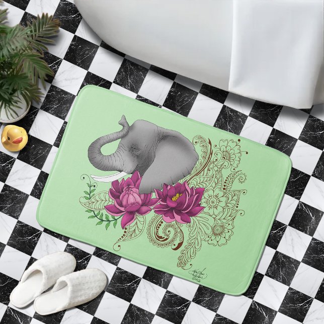Alfombrilla De Baño Elephant Henna Lotus Flowers (Subido por el creador)