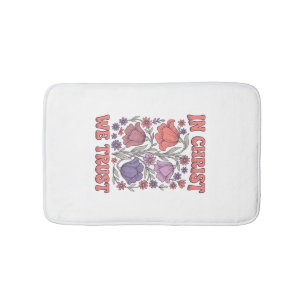 Alfombrilla De Baño En Cristo Confiamos Diseño Floral Cristiano Vector