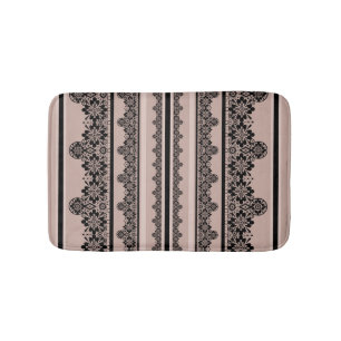 Alfombrilla De Baño encaje negro, calado, fondo marrón, beige, bla