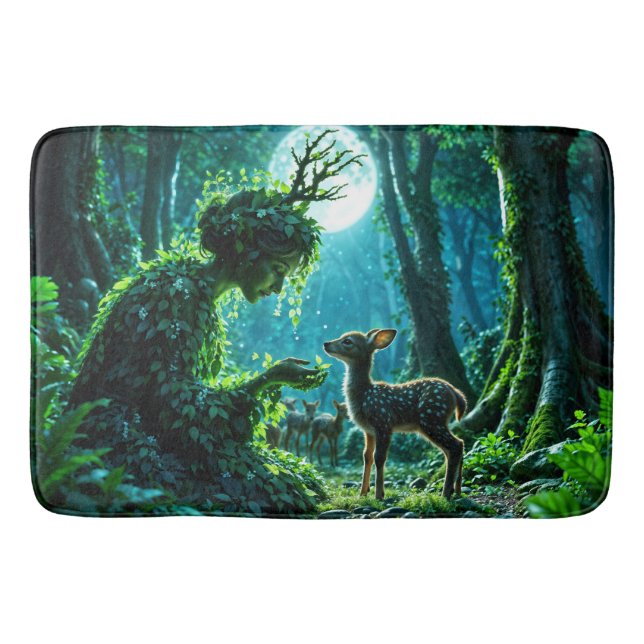 Alfombrilla De Baño Enchanted nature guardian feeding a baby fawn (Anverso)