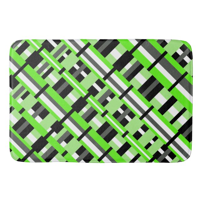 Alfombrilla De Baño Envasado en verde limón, negro y gris diagonal (Anverso)