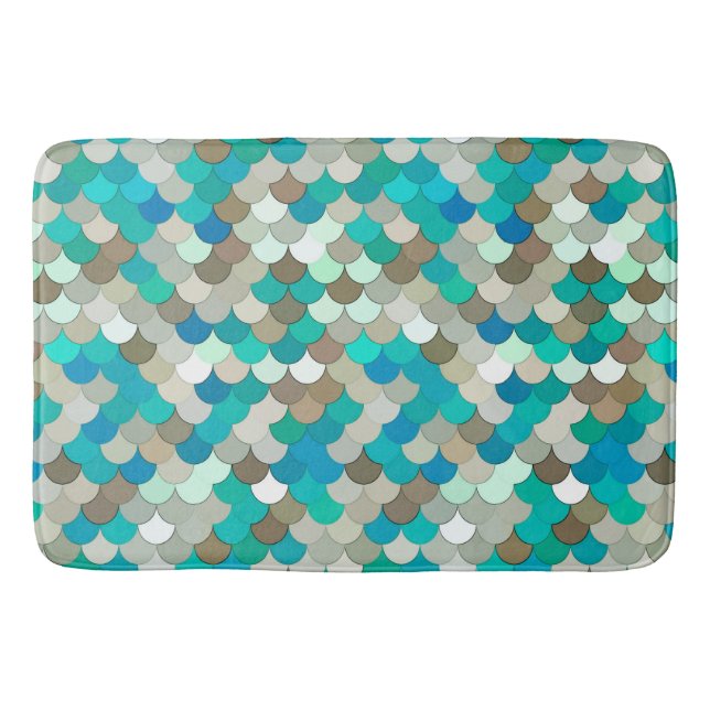 Alfombrilla De Baño Escala de Sirenas, Turquesa, Aqua, Taupe y Crema (Anverso)
