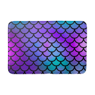 Alfombrilla De Baño Escamas de Sirena Azul Rosa Morado Verde Azul Pez