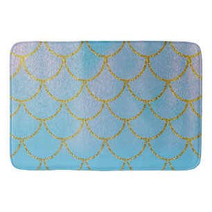 Alfombrilla De Baño Escamas de Sirena con Brillo Irisado Azul y Dorado