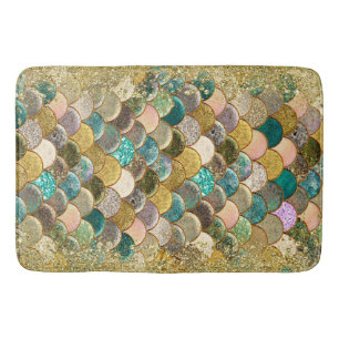 Alfombrilla De Baño Escamas de Sirena Multicolor Brillo Glam Moda
