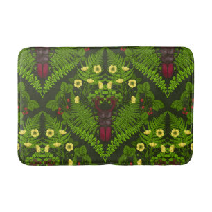 Alfombrilla De Baño Escarabajo y helechos, hojas verdes